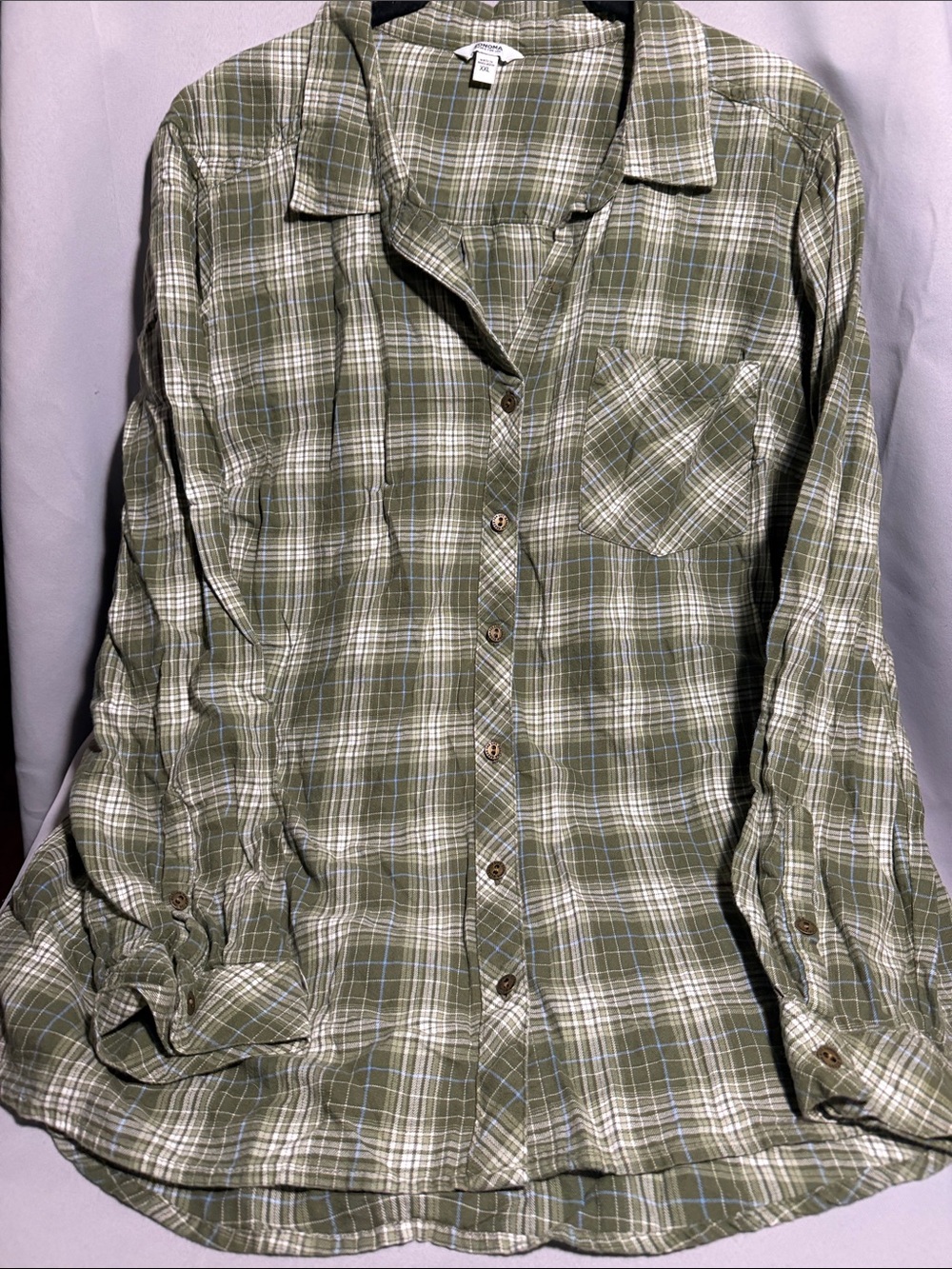 Men's Olive Green Plaid Button-Up Shirt